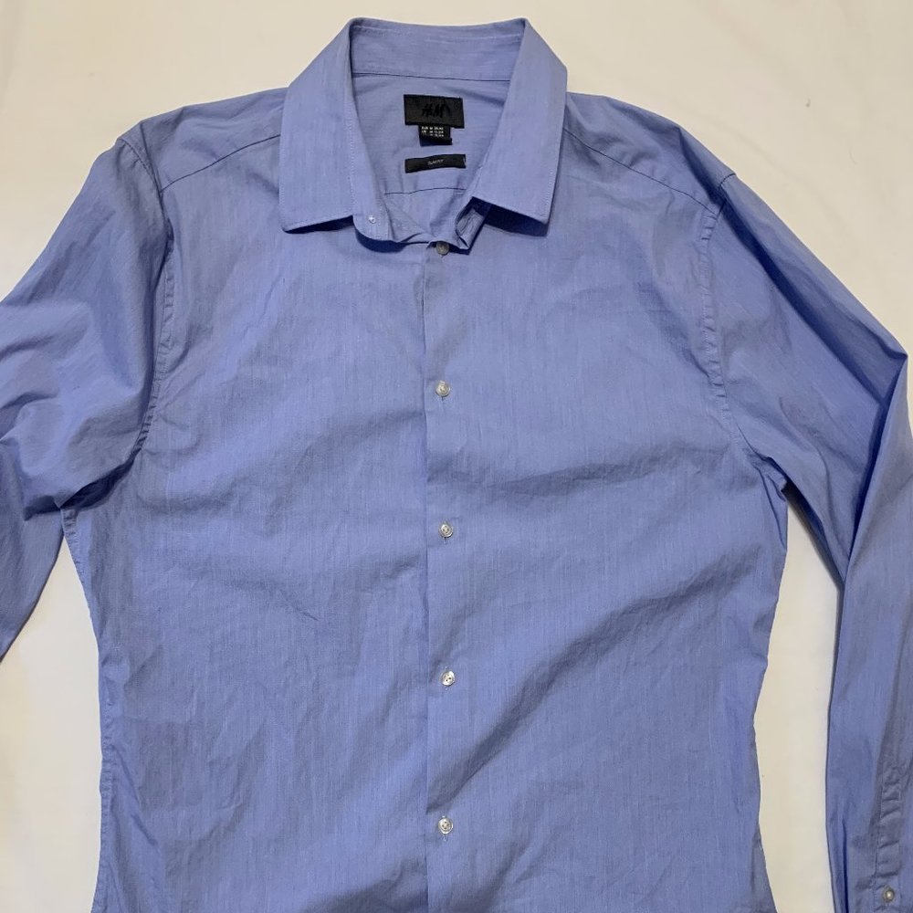 MENS BLUE H&M BUTTON DOWN SHIRT [MEDIUM || NECK 15 3/4 || SLIM FIT]